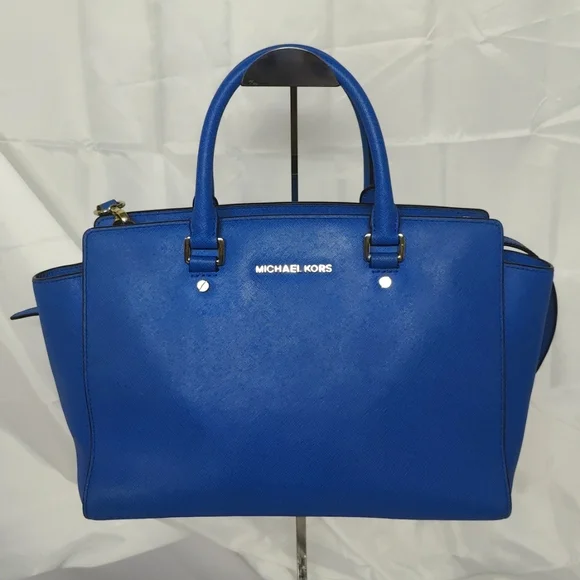 💯Michael Michael Kors Summer Blue Saffiano Leather Satchel - Picture 1 of 12